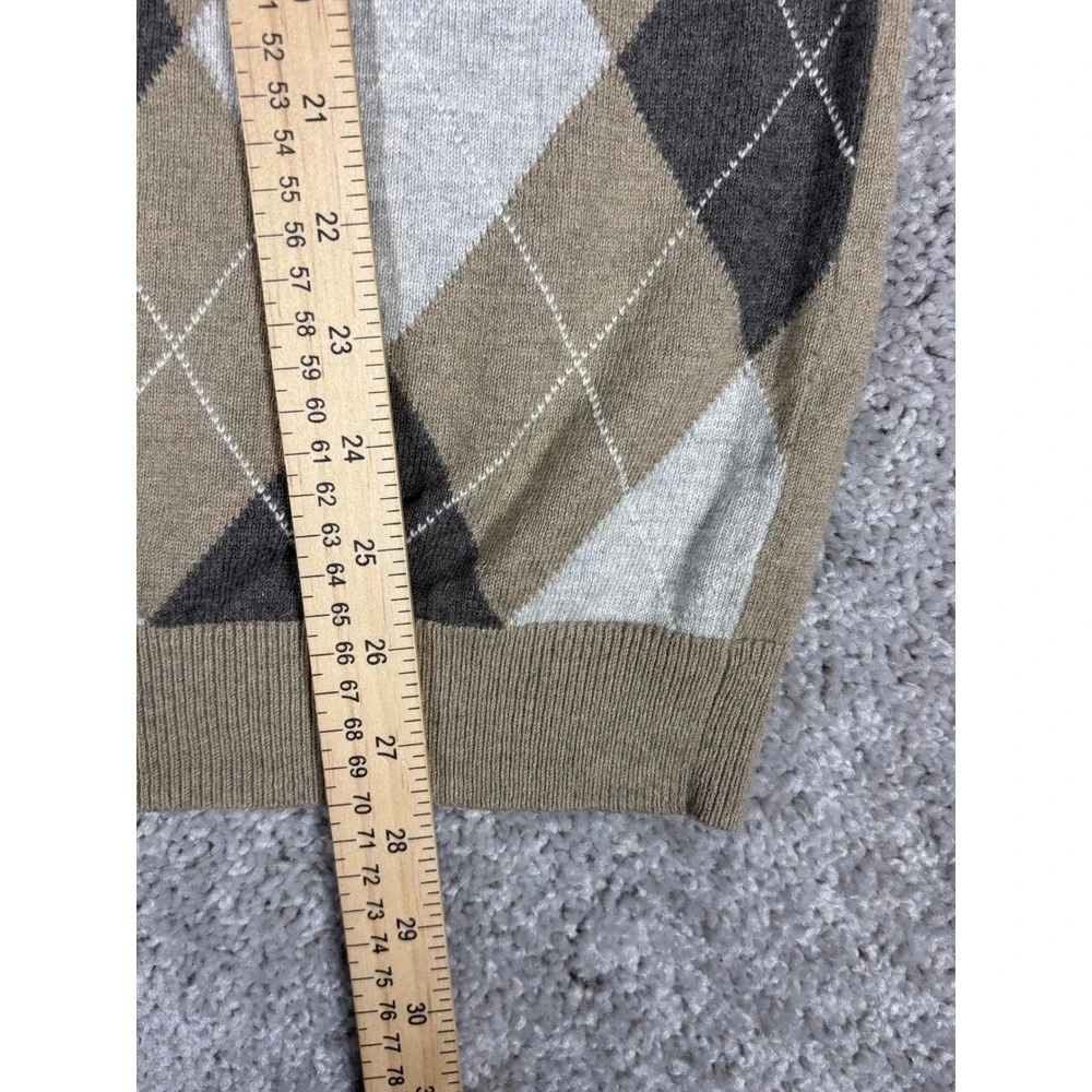 Banana Republic Mens Argyle V Neck Sweater Vest Cotton Cashmere XL Tan Brown‎